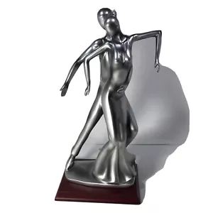 15” Silver Abstract Dancing Couple Brushed Nickel Finish on 6” Wood Base - Picture 1 of 7