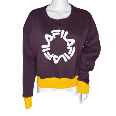 Camisa Fila para mujer mediana púrpura amarilla sudadera corta logotipo gráfico ropa de calle Foto 1 de 4