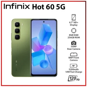 (New) Infinix Hot 60 5G 8GB+256GB GREEN Dual SIM Unlocked Android Mobile Phone - Picture 1 of 3