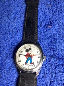 Vintage 70er Jahre Majestime Mickey Mouse Uhr Glockenboden Hose Lederband - Bild 1 von 8