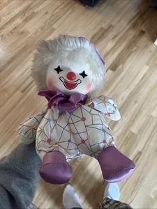 Vintage POTER Toys Musical Wind Up Clown Bambola Testa in Movimento Bianco e Viola 1986 - Foto 1 di 2