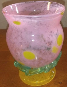 Kunstglas Kelch Kelch Wein Wasserglas rosa gelb grün Ranken - Bild 1 von 9