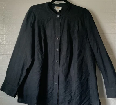 Talbot's Women’s Petites Plus 16 W Black Linen And Cotton 3/4 Sleeve Top - Image 1 of 4
