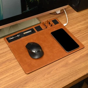 Mauspad, 15 W, kabelloses Laden, PU-Leder, für den Desktop, Zuhause, - Afbeelding 1 van 7