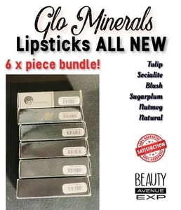 6x Glo Minerals Lipsticks Tulip Socialite Blush Sugarplum Nutmeg Natural ALL NEW - Picture 1 of 2