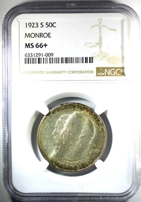 1923-S Monroe Half Dollar - NGC MS-66+ Superb, Lustrerous, Well Struck, Rare - Image 1 of 4