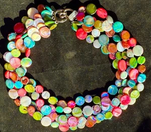 Vintage Smithsonian Institution Pearls Necklace Rainbow Multi Color Shell Beads - Picture 1 of 7