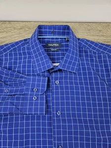 Nautica Slim Fit Stretch Hemd mit Knopfleiste Herren Large Blau Kariert Langarm - Bild 1 von 8