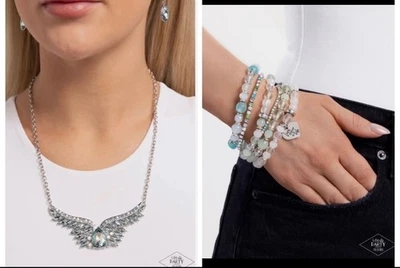 Paparazzi Optimistic Opulence Bracelet Smoldering Shimmer Angel Wing Necklace  Foto 1 de 4