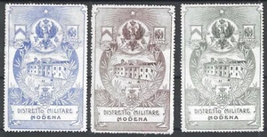 Distretto Militare di Modena, Italia, Set di 3 francobolli poster primitivi - Foto 1 di 1