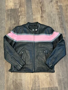 Women’s Leather King Pink Black Motorcycle Biker Jacket Coat Size M Zip In Liner - Picture 1 of 9