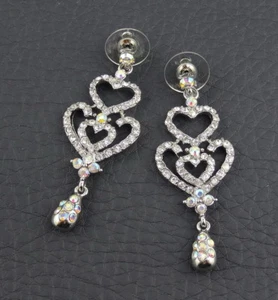 Heart Pattern Cocktail Prom Bridal Earring made with Swarovski Crystal - Picture 1 of 1