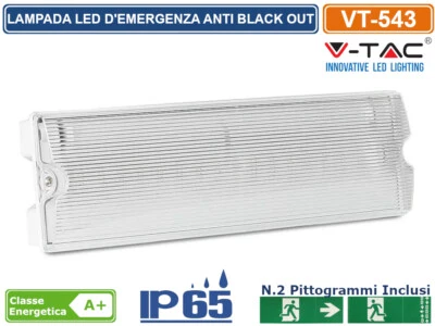 V-TAC VT-543 LAMPADA LED D'EMERGENZA ANTI BLACK OUT GRADO PROTEZIONE IP65 - Immagine 1 di 4