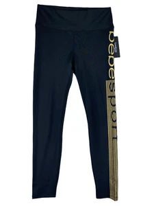 Bebe Mujer Talla L Leggings Negro Ropa Activa Oro Logotipo Cintura iPod Llavero Bolsillo - Imagen 1 de 10