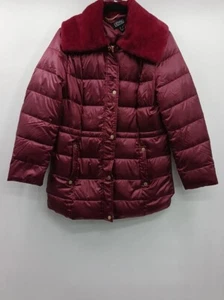 Dennis By Dennis Basso Womens Coat Size S Small Burgundy Mid Puffer Faux Fur - Picture 1 of 10
