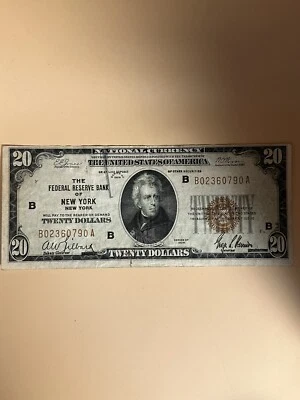 The Federal Reserve Bank of New York 1929 Twenty Dollar Bill. - Image 1 of 3