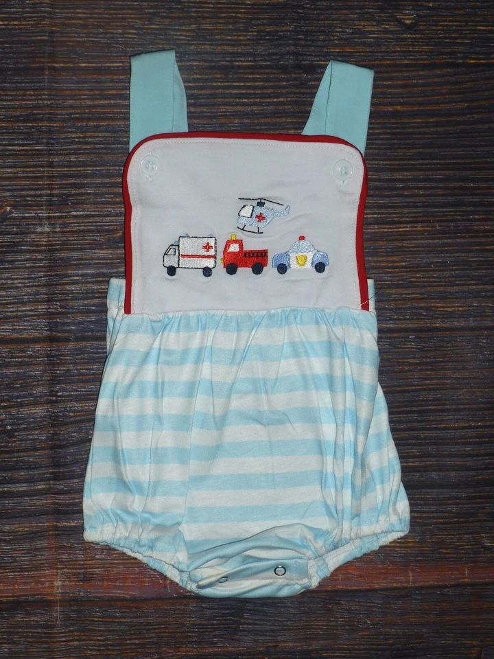 NEW Boutique Rescue Vehicles Fire Truck Police Baby Boys Romper Jumpsuit - Изображение 1 из 2