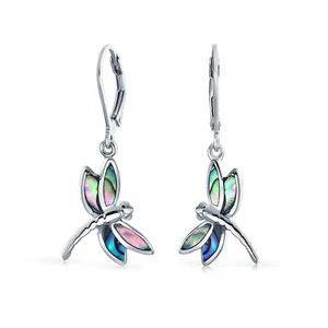 Dainty Butterfly Dragonfly Firefly Gemstone Inlaid Dangle Earrings Silver - Picture 1 of 19