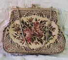 Vintage Evening Purse Floral Petite Point Embroidery. Golden Snake Chain.