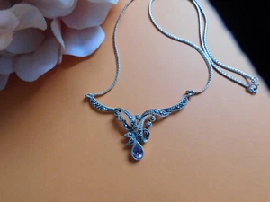 Vintage Deco Style Ornate Marcasite Amethyst Necklace Bib Sterling Silver 925 - Picture 1 of 4