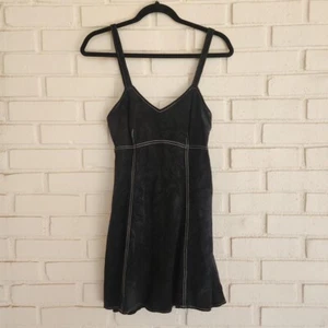 Vtg 90s Raw Leather Black Mini Dress, NC Love, XS - Picture 1 of 6