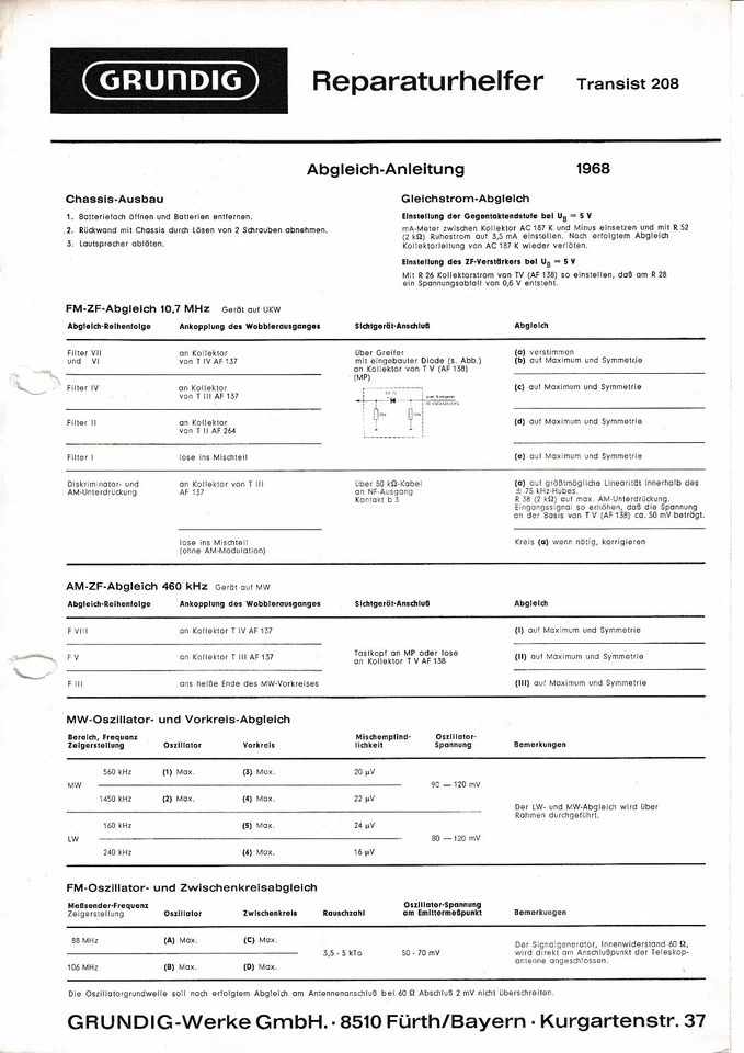 Manual de servicio instrucciones para transistor Grundig 208 Foto 1 de 1