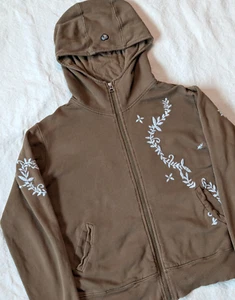 Kuhl Vintage Y2K Women's Cropped Brown Floral Embroidery Cotton Zip Hoodie Small - Picture 1 of 12