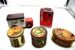 Lot Of 5 Coca Cola Collectible Advertising Storage Tins Trinket Music Box - Picture 1 of 11