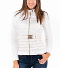 New GUESS Pudded Jacket White Womens Fitted Quilted Belted Puffer Size M UK 10 