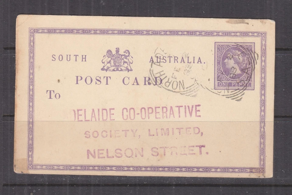 AUSTRALIA DEL SUR, TARJETA POSTAL, 1888, 1d púrpura, ADELAIDA DEL NORTE a la calle Nelson. Foto 1 de 1
