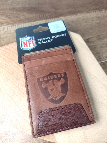 Oakland Raiders Men's Leather Wallet - Brown Front Pocket Wallet - NFL Raiders Cover