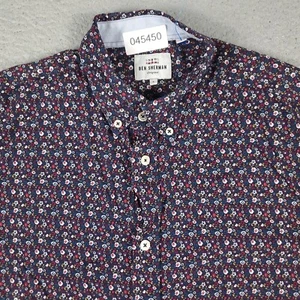Ben Sherman Shirt Mens Small Blue Red Floral Casual Button Up Short Sleeve - Picture 1 of 6