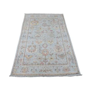 4'1"x6'1" Cerulean Blue Afghan Angora Oushak Hand Knotted 100% Wool Rug R20496 - Picture 1 of 6