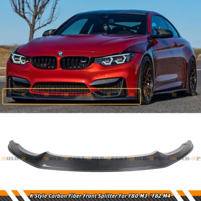 Divisor de lábios dianteiro de fibra de carbono estilo K para 2015-19 BMW F80 M3 F82 F83 M4 - Imagem 1 de 4