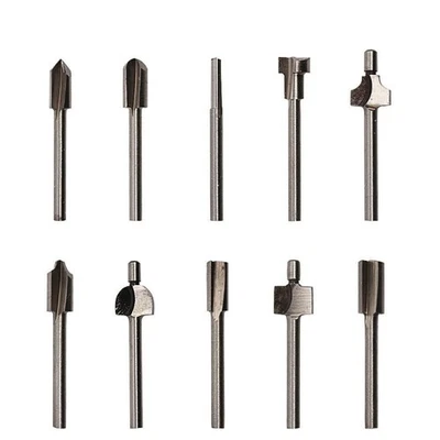 10PCS Rotary Tool Sets 1/8" 3mm Mini Shank HSS Titanium Router Bits For Dremel - Image 1 of 4