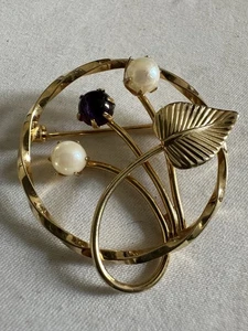 Broche prendedor vintage Dixelle 12k GF amatista imitación perla B8 - Imagen 1 de 4