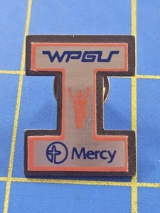 Vtg Chief Illiniwek Fighting Illini 1" Lapel Pin Mercy Hospital WPGU Alt Radio - Picture 1 of 3