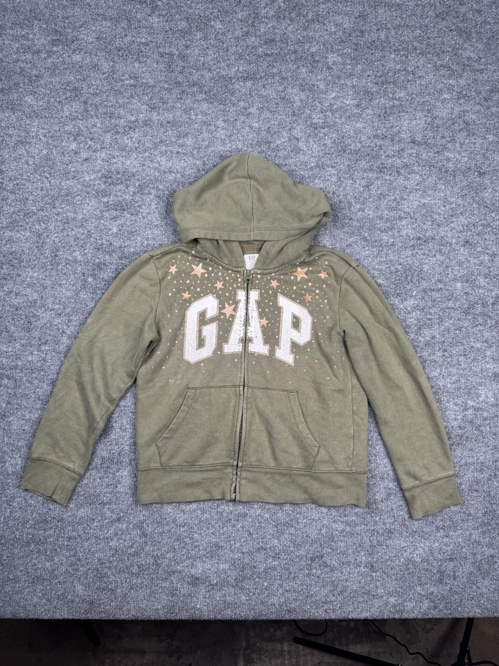 GAP Niños XXL Verde Oliva Cremallera Sudadera con Capucha Estrellas Brillo Logo 14-16 Niñas Sudadera Foto 1 de 4