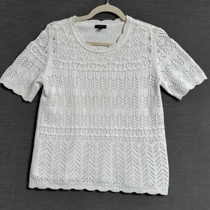 Talbots Sweater S White Short Sleeve Knit Lace Pullover Top Pointelle Boho Prep - Picture 1 of 9