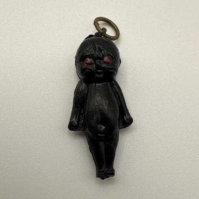 Vtg Cracker Jack Celluloid Charm Black Kewpie Baby Red Eyes Rare Premium Toy - Image 1 of 3