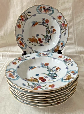 Haviland Limoges France Golden Quail Porcelain Soup Bowls