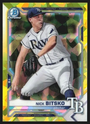 2021 Bowman Chrome Prospects Sapphire Yellow Refractor 32/50 Nick Bitsko GS1 - Image 1 of 2