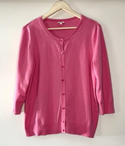 TALBOTS Women's XL Cotton Blend Sweater Cardigan Solid Pink 3/4 Sleeve Office - Picture 1 of 4