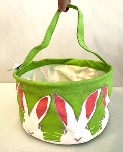 NWT ~ Bunny Ears Canvas Easter Basket ~ Rock Flower Paper Co. ~ Collapsible - Picture 1 of 4