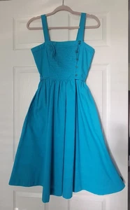 *Bright And Pretty* Vtg 70s Lanz Originals Teal Blue Strapless Sundress XS - Picture 1 of 8