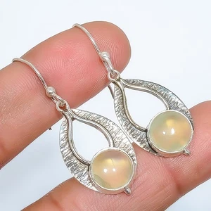 Prehnite Gemstone Silver Plated Vintage Earring 1.76" E6097-15, Christmas Gift - Picture 1 of 3