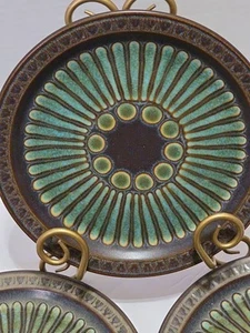 "Juego de 4 platos de ensalada 7 3/4"" mandala cosmo flor acuarela estilo marrón verde azulado EC" - Imagen 1 de 11