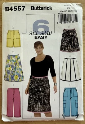 Butterick Six Sew Easy Pattern B4557 Women’s Skirt Shorts Capri Pants Sz 18W-24W - Image 1 of 4