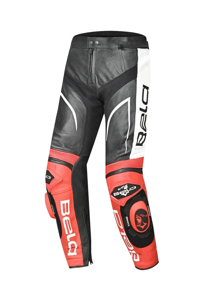 BELA X Race Uomo corsa Moto Pelle Pantalon Nero Bianco Rosso Certificato CE - Immagine 1 di 3