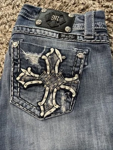 MISS ME Rhinestone Cross jeans size 30 JE5854EP3 bootcut wash Vtg 17 distressed - Picture 1 of 12